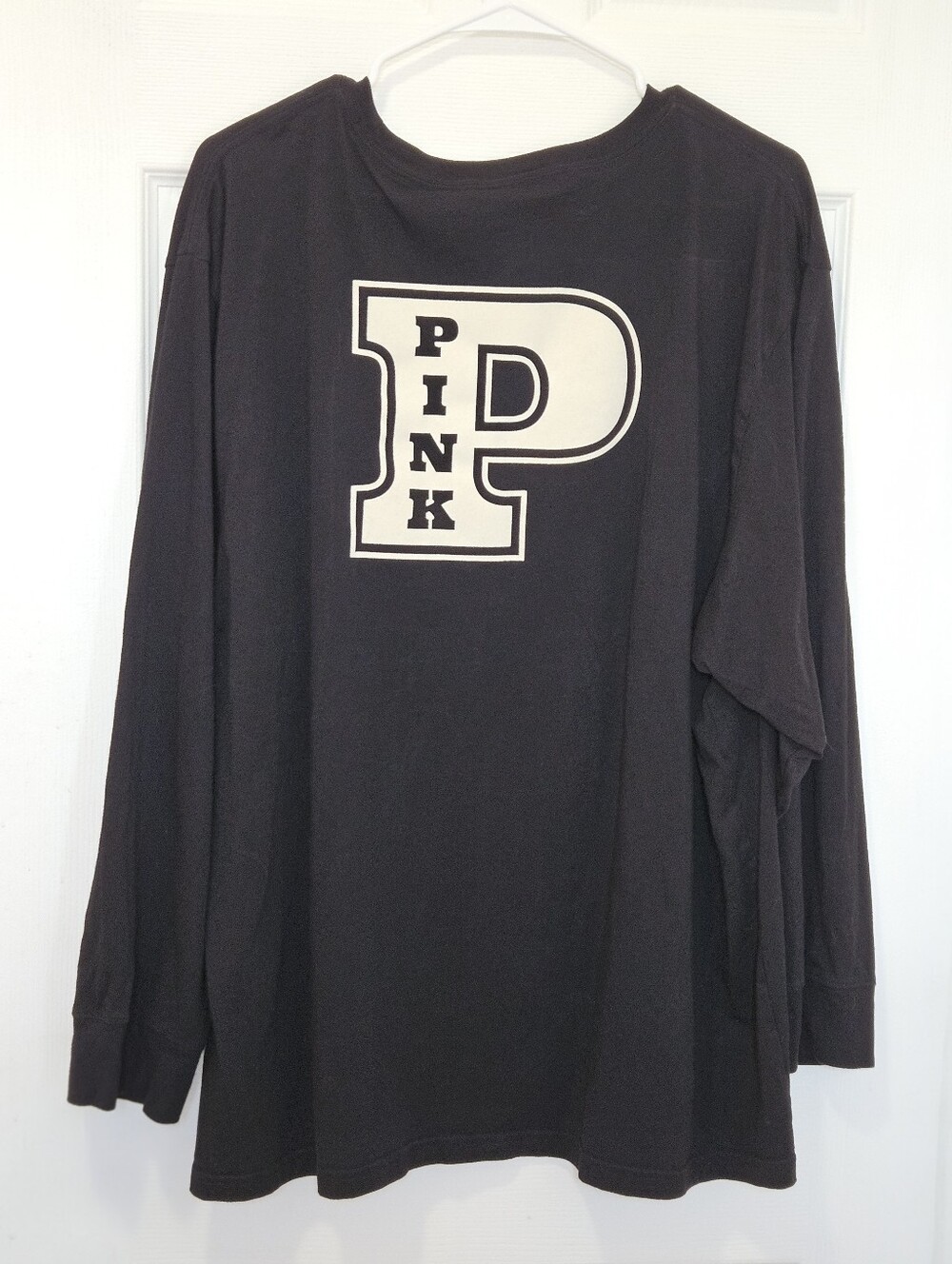 PINK Victoria's Secret Black Tee with Cream Label Print